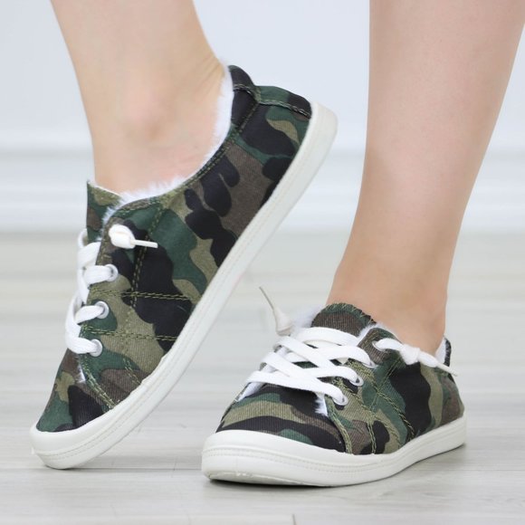 Camouflage Women's Flat Sneakers Canvas Lace Up Round Toe Warm Knit Lining - Picture 4 of 13